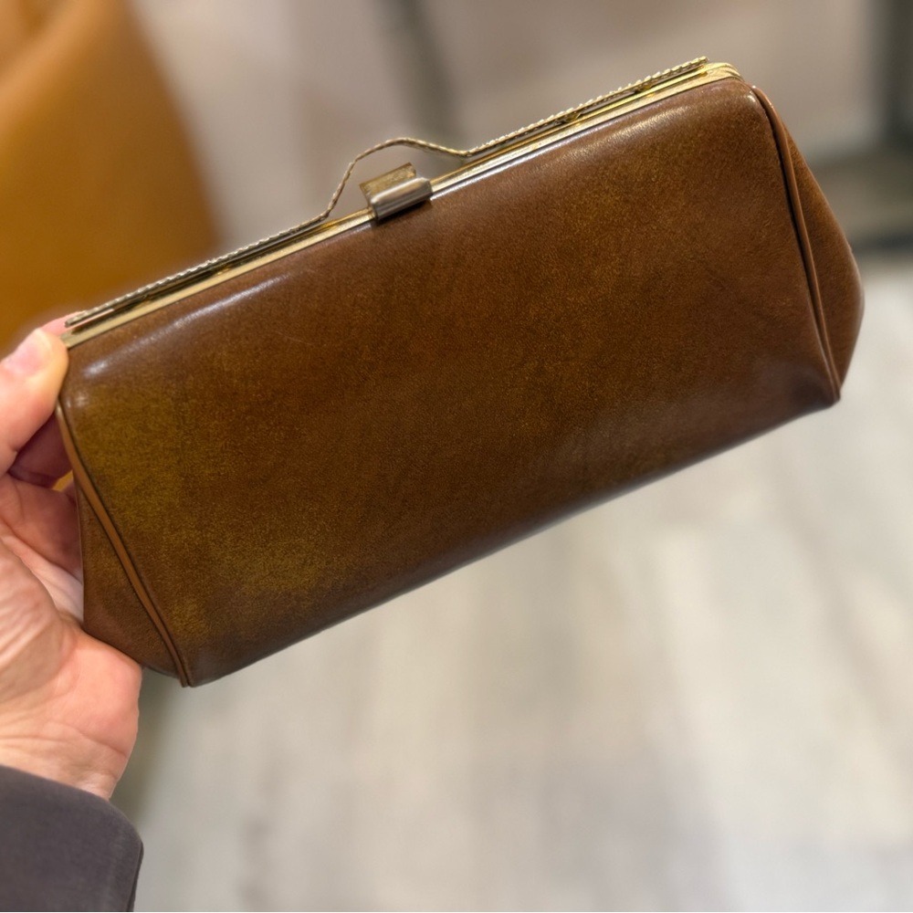 Vintage Unique Brown Leather Clutch